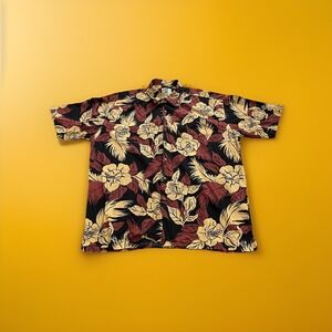 Kahala Made in Hawaiian Islands‎ Floral Mens XL  Black Red Yellow Camp Shirt